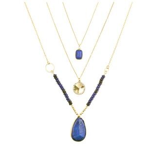 NWT Kevia Lapis Blue Stone Necklace Set Gold Charms Teardrop Pendant Festive